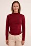 Basic Draped Side Stand Collar Modal Blouse - 6