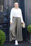 Women's Modal Cupra Elastic Waist Adjustable Lace-Up Wide Leg Loose Trousers 3207 Khaki - Special Series - 6