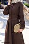 Buttoned Bitter Brown Dress with Elastic Waist - 3