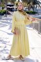 Buttoned Yellow Dress with Elastic Waist - 3