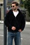 Black Plush Over Fit Hooded Zippered Men's Sweatshirt 6049