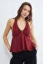 Halter Neck Covered Blouse with Buckle Accessories