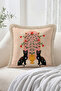 Floral Black Cat Figured Vase and Red Floral Patterned Fringed-Tasseled Cushion Cover - 2
