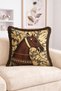 Beige Brown Leaf Patterned Fringed Cushion Cover with Ethnic Horse Figure - Vintage Decorative Pillow Cover - 2