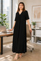 Women's Black V-Neck Oversize Loose Long Dress - - 3