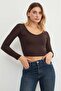 V-Neck Long Sleeve Crop Blouse - 3