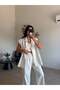 Ecru Side Buttoned Linen Suit - 4