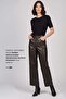 Brown Nora Genuine Leather Wide Leg Women's Trousers