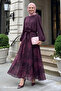 Tie-Neck Blouse and Plum Skirt Set - 5