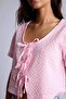 Regular Fit V-Neck Wrinkled Textured Fabric Short Sleeve Pink Blouse F1009Ax26Sm - 6