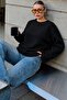 Black Crew Neck Women's Buklet Sweater Mg2480