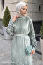 Mint Chiffon Dress with Skirt and Sleeve Pattern - 2
