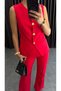 Women's Top and Bottom Set Stylish Vest and Pants Two-Piece Set with Button Detail - 8