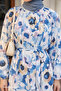 Floral Buttoned Satin Dress - Indigo - 3