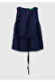 Women's navy blue 100% linen tie back button sleeveless top
