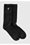 Unisex Black Cotton Blend Solid Color Logo Towel Socks