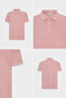 Men’s Slim Fit Cotton Polo Collar T-Shirt in Pink and White with Wrinkle-Resistant Fabric - 6