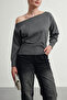 Women's Slim Mercerized Asymmetrical Cut Boat Neck Knitwear Sweater - 2