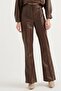 Buttoned Waist Brown High Waist Spanish Flare Leather Trousers - 4
