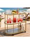 3-Tier Bar Cart with Wheels, Glass Serving Trolley with Clear Glass Shelves & Welded Metal Frame, Rolling Beverage Cart with 2 Locking Casters, - 4