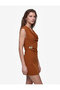 Slim Fit Short Sleeve Metal Accessory Degaje Collar Bodycon Mini Evening Dress - 2