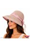 Women's Sun-Protective Straw Beach Hat with Adjustable Velcro Bow Detail on the Back and Stripes