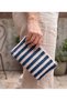 Canvas Navy Blue Striped Makeup Bag