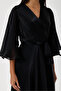 Black Self-Patterned Fabric Dress with Inner Lining - 6