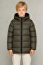 Boy's Khaki Fleece Hooded Waterproof Wind-Resistant Inflatable Winter Coat - Coat