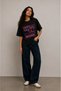 Women's Black Oversize Whoops Printed Lycra Crew Neck T-Shirt (95% Cotton) - 2
