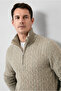 Half Turtleneck Regular Fit Zippered Patterned Knitted Wool Sweater