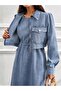 2-Piece Denim Suit – Denim Hijab Dress with Short Jacket - 2