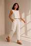 Women's Natural Beige Zero Sleeve Blouse Elastic Waist Trousers Linen Bottom Top Set - 6