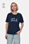 Everlee Navy Blue Crew Neck Stone Washed Printed 100% Cotton Loose Fit Women's Tshirt