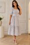 Women's White Polka Dot Pattern Square Neck Balloon Sleeve Midi Dress --- Dpk083 - 4