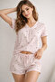 Women's Rainbow Patterned Cotton Short Sleeve Oversize T-Shirt and Shorts Bottom Top Pajama Set - 2