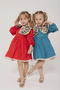 Girl's Floral Collared 100% Cotton Blue Dress - 3