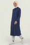 Navy Blue 100% Cotton Muslin Fabric Zippered Long Hijab Women's Tunic - Compatible for Hajj, Umrah, and Daily Use