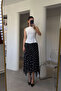 Elastic Waist Lined Pleated Polka Dot Tulle Skirt - Black - 5