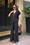 Women's Black Button Detailed Short Sleeve Shirt Wide Leg Pants Soft Modal Bottom Top Set - 4