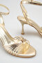 Women's Ankle Strap Gold Heeled Open Toe Buckle Sandals - 5