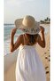 قبعة شاطئية من القش - قبعة شاطئية واسعة الحواف مكتوب عليها عليها "Beach Please" - 2