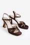 Brown Satin Cross-Strapped Platform Heeled Shoes - 3