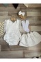 Baby Girl White Lace Detailed Salopet Skirt Socks Buckle Set - 5