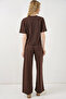 Women's Stoned T-Shirt and Pants Two-Piece Set 30105 - Brown - 6