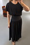 Black Flounce Dress with Waist Belt - 2