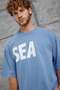 Men's T-Shirt Sea Print Washable Blue Oversize Printed Crew Neck Cotton - 6