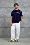Men's T-Shirt Dp Bi̇si̇klet Yala Tri̇ko Navy Blue Oversize Knitwear Fabric Crew Neck - 3