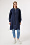 6437 - Stylish Comfortable Zippered Baby Collar Belt Tie Detailed Long Tunic Cap - 2