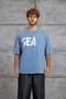 Men's T-Shirt Sea Print Washable Blue Oversize Printed Crew Neck Cotton - 4